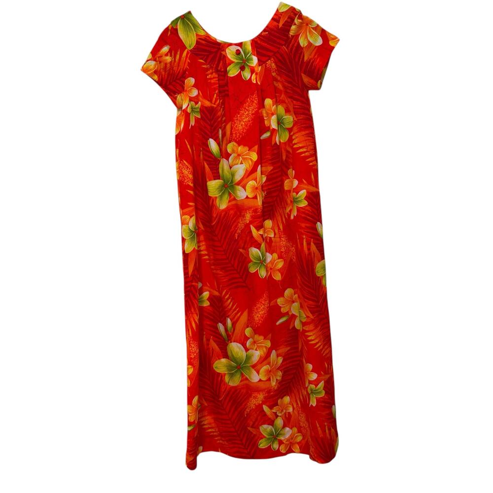 ViNTaGe Orange Floral Hawaiian MuMu Dress Luau Tiki